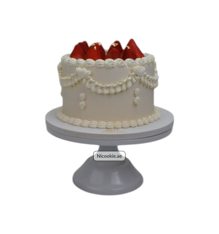 Strawberry Pearl Elegance cake with fresh strawberries and pearl-like frosting.