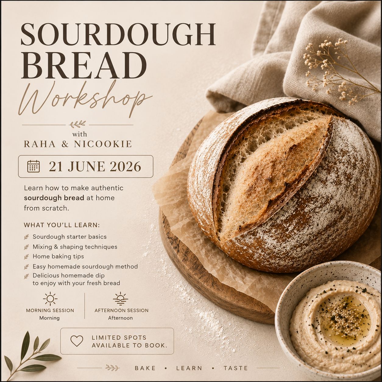 Sour Dough Bread Workshop: Oldest Leavened Bread (Morning 11-2pm)