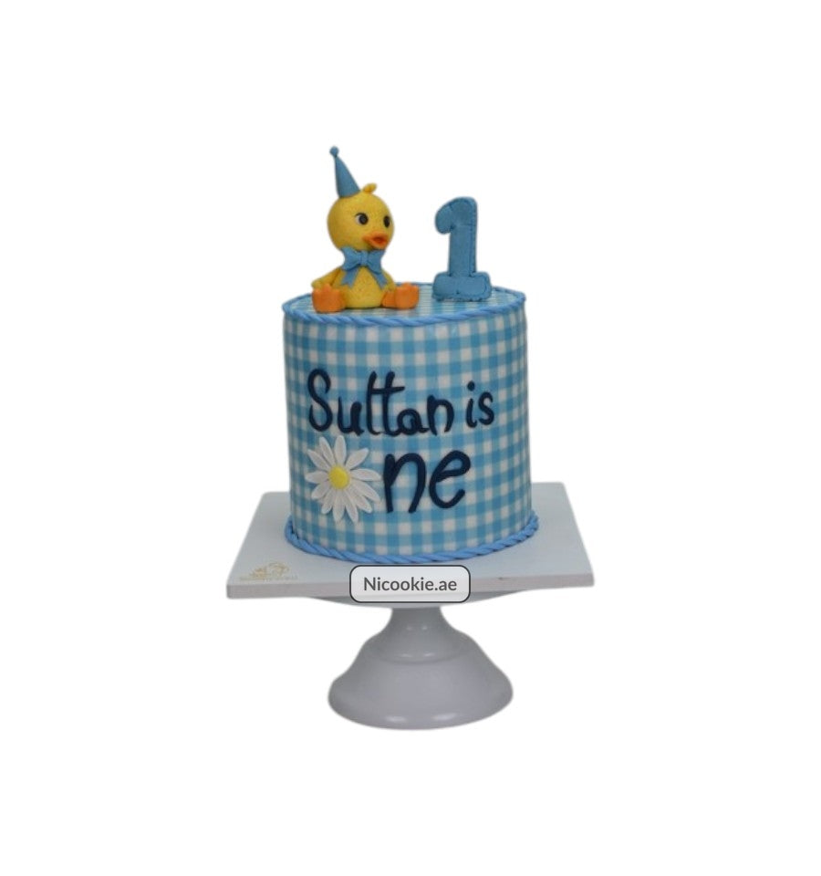 Blue Gingham Duckling Cake