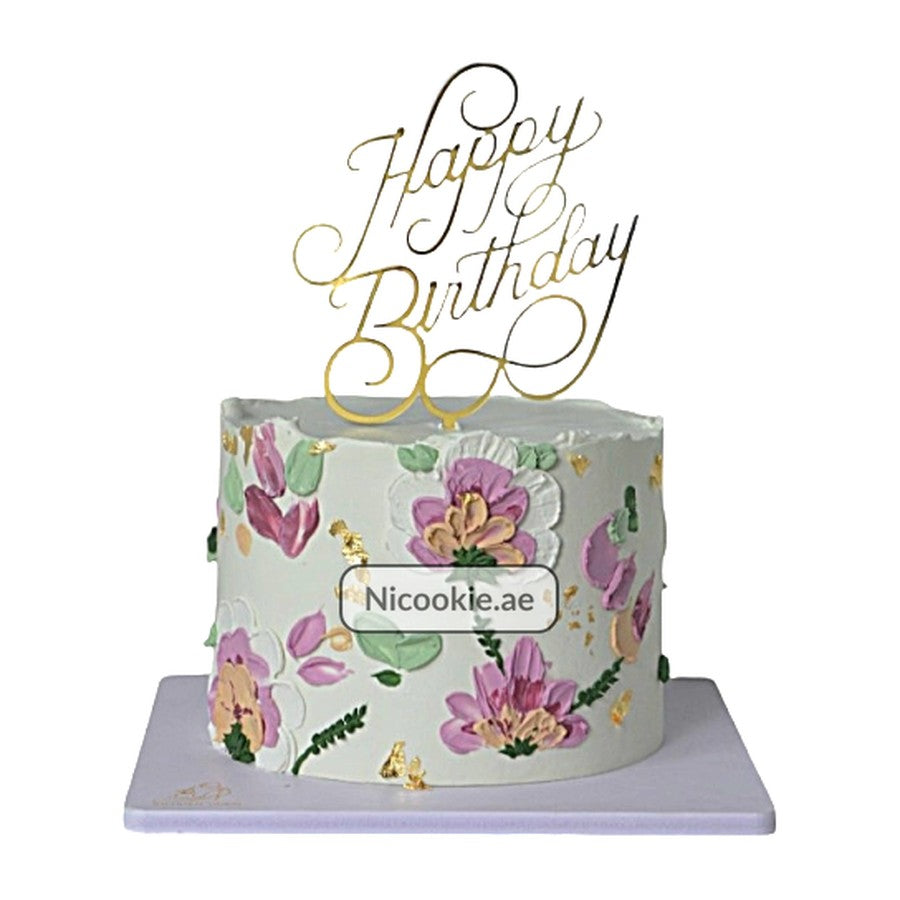 Floral Embossed Birthday Cake