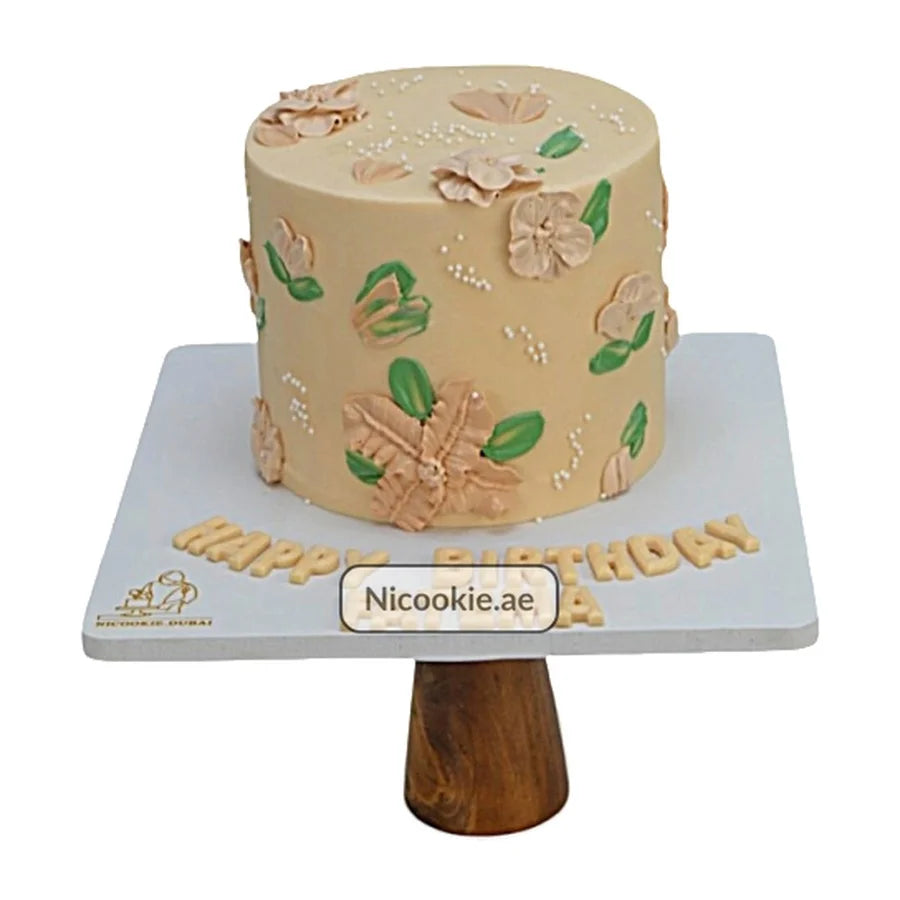 Floral beige birthday cake