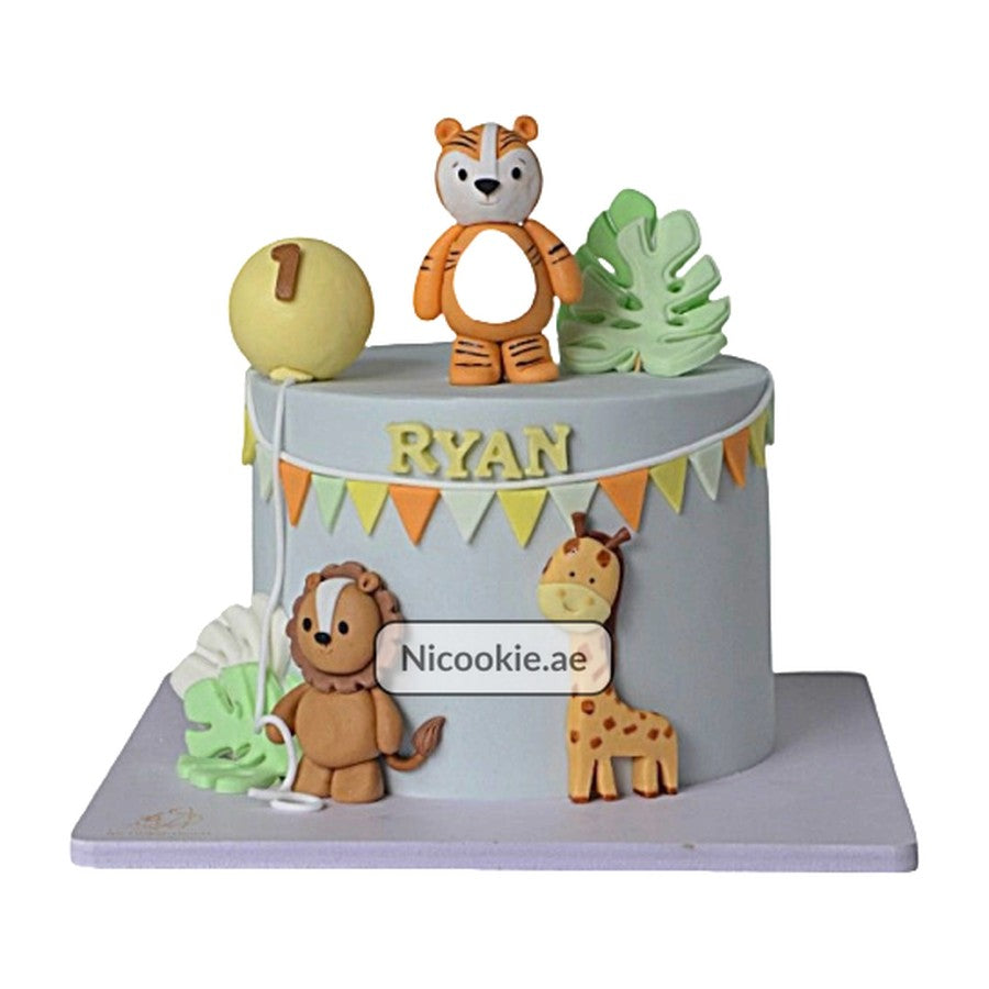 Jungle Animal First Birthday Cake