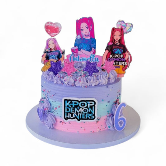 K-Pop Demon Hunters Lavender Purple Single-Tier Mascot Cake