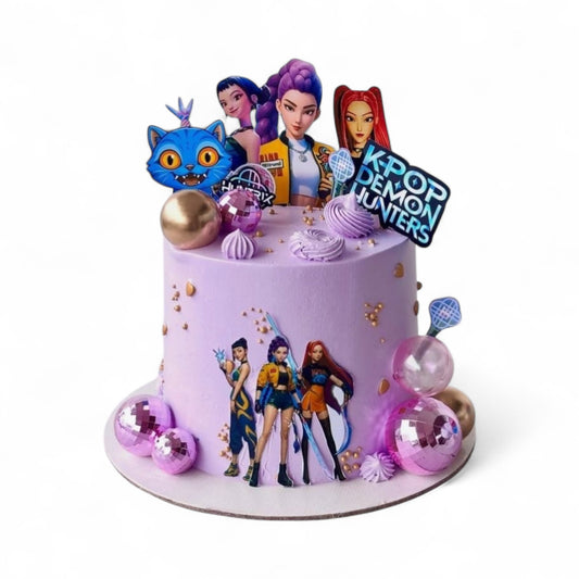 K-Pop Demon Hunters Pink Purple Gradient Single-Tier Cake - Antonella