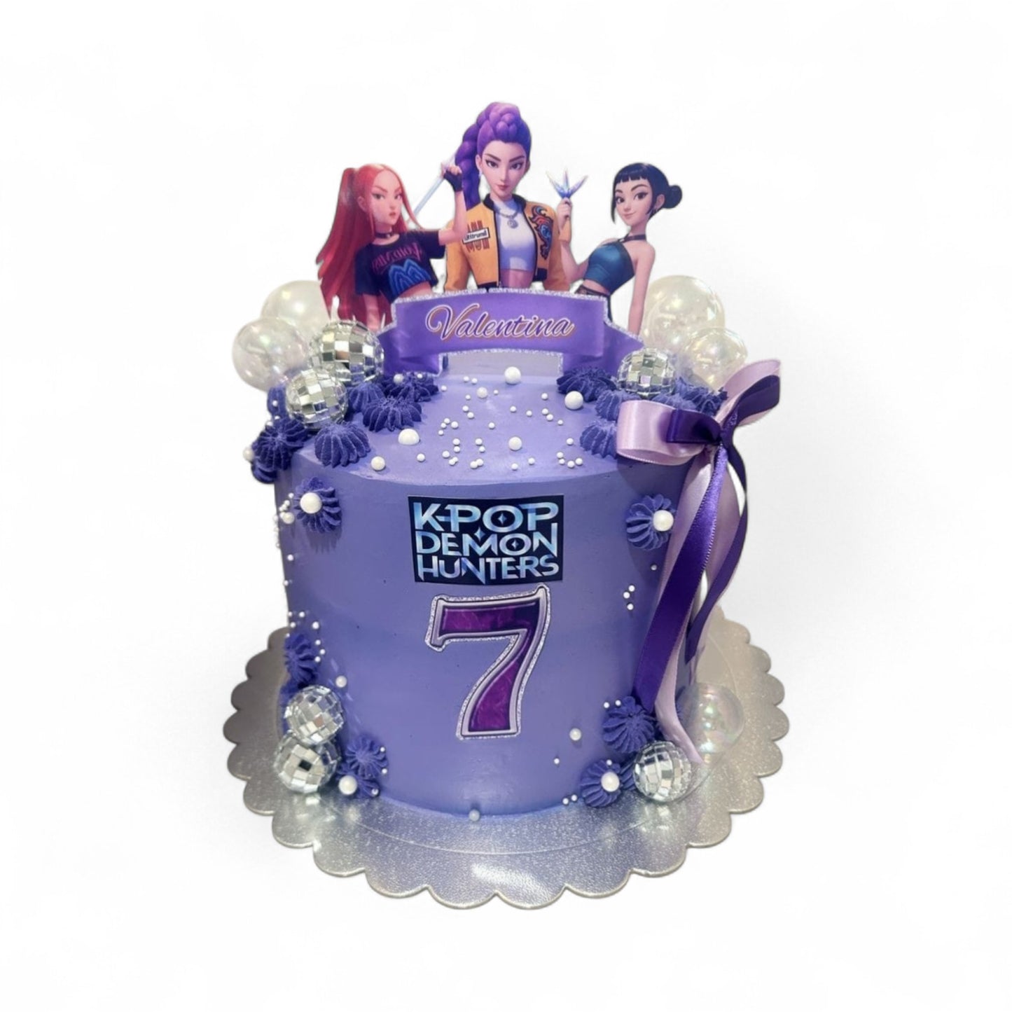 K-Pop Demon Hunters Purple Disco Single-Tier Birthday Cake - Valentina