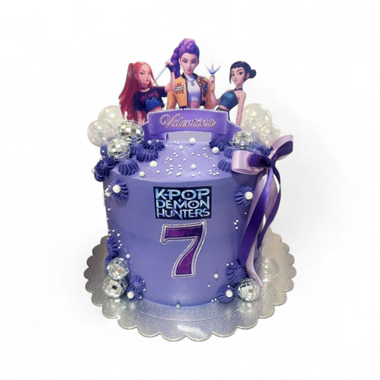 K-Pop Demon Hunters Purple Disco Single-Tier Birthday Cake - Valentina