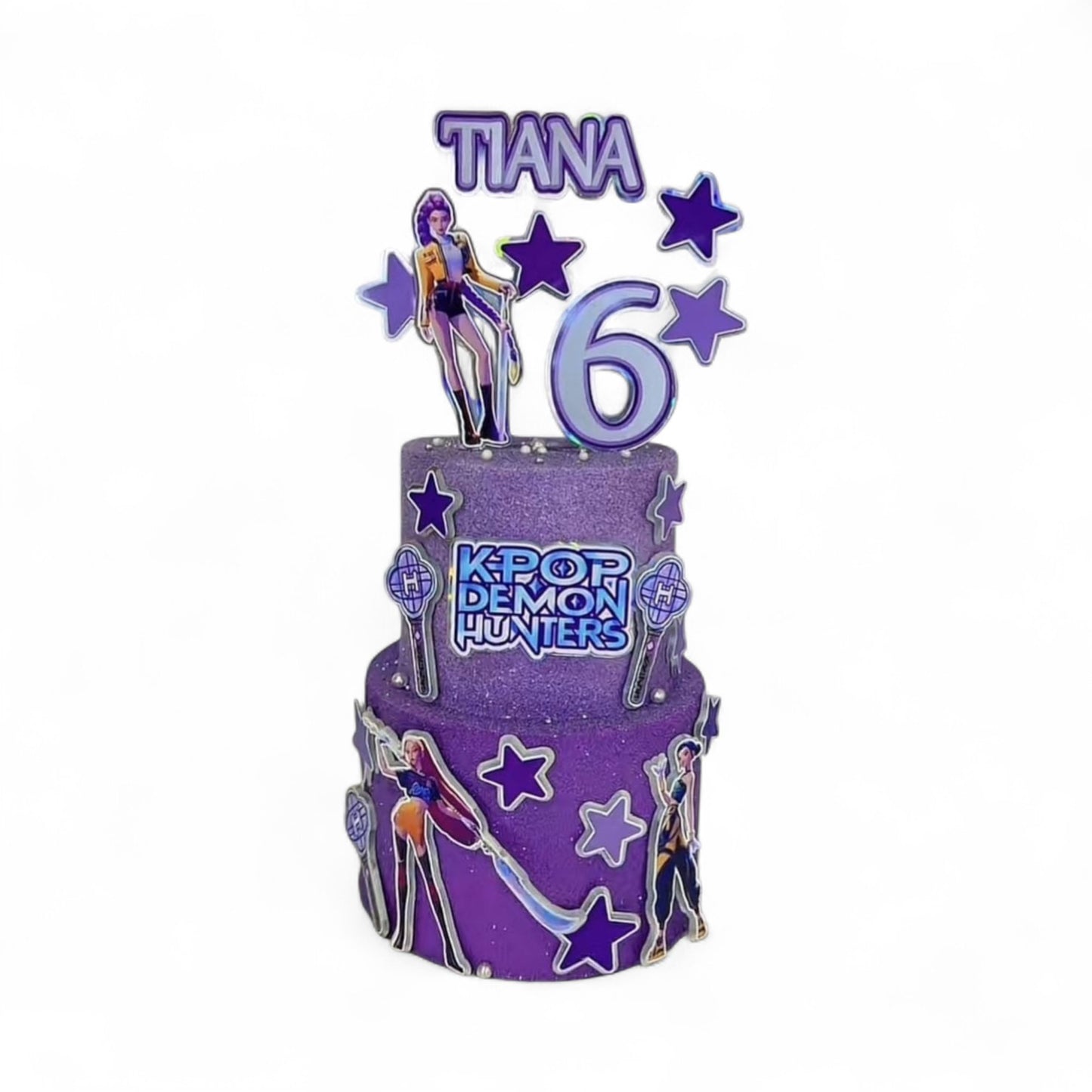 K-Pop Demon Hunters Purple Glitter Two-Tier Character Cake - Tiana