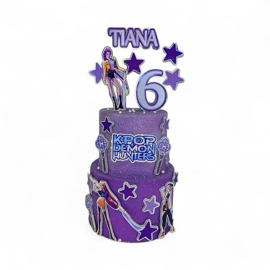 K-Pop Demon Hunters Purple Glitter Two-Tier Character Cake - Tiana