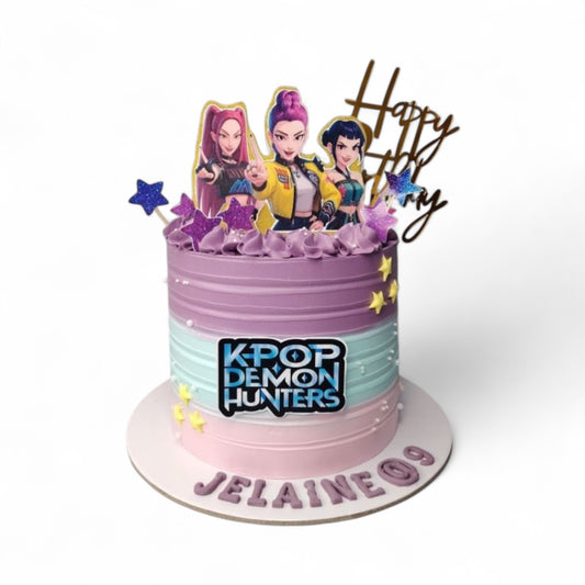 K-Pop Demon Hunters Purple Teal Ombré Birthday Cake - Letizia